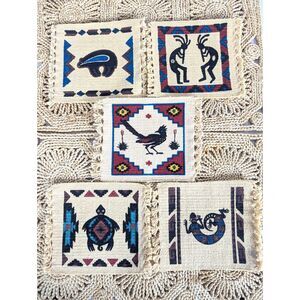 EL PASO SADDLE BLANKET CO. Set of 5 Southwestern Woven Coasters Trivets 6"x 7"